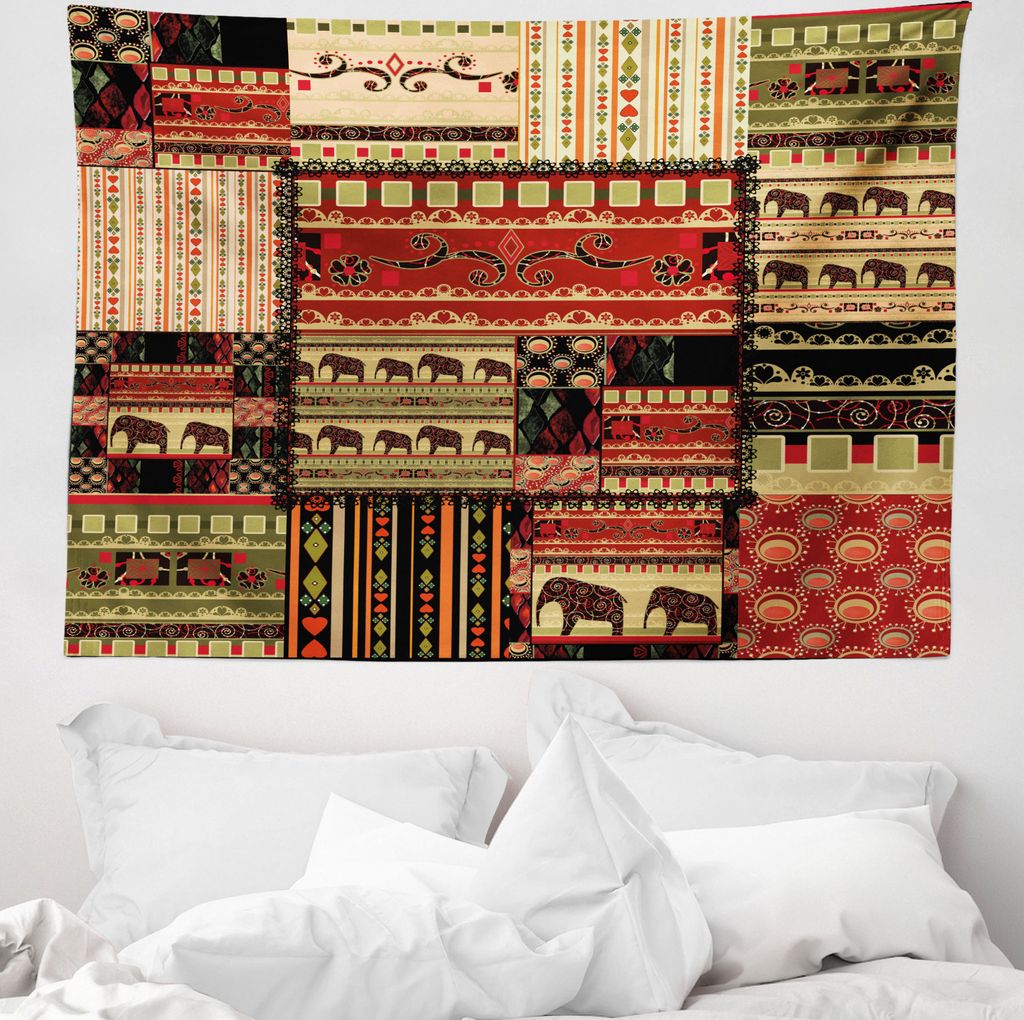 ABAKUHAUS afrikanisch Wandteppich, Patchwork Stil Asiatische aus Weiches Mikrofaser Stoff Waschbar ohne Verblassen Digitaldruck, 150 x 110 cm, Rot ...