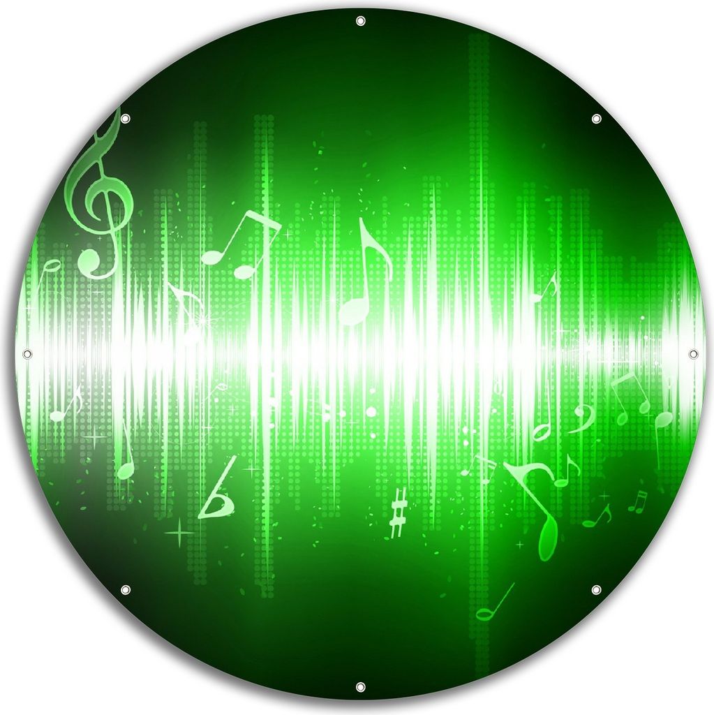 Wallario rundes Outdoor-Poster für Garten oder Balkon, Motiv Grüne Noten der Musik, 60 cm Durchmesser