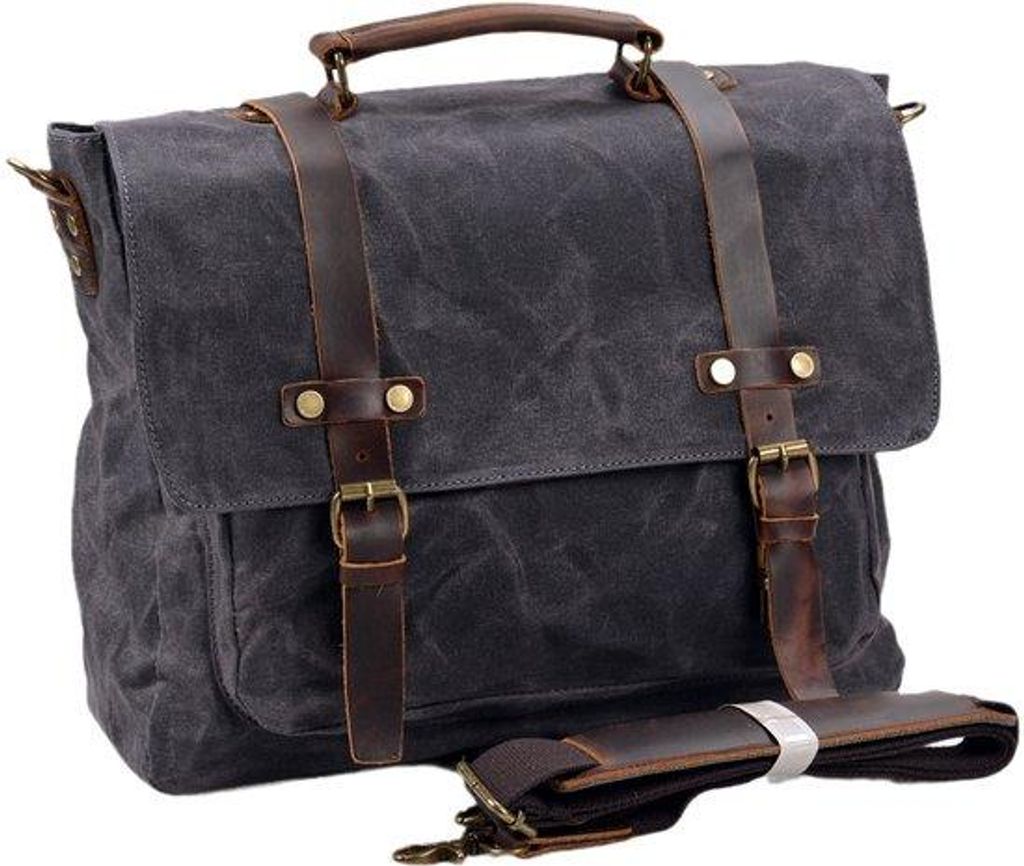 Leichtgewicht Canvas-Leather-Laptop-Taschen, 15,6-Zoll, braun, geschwärzt.