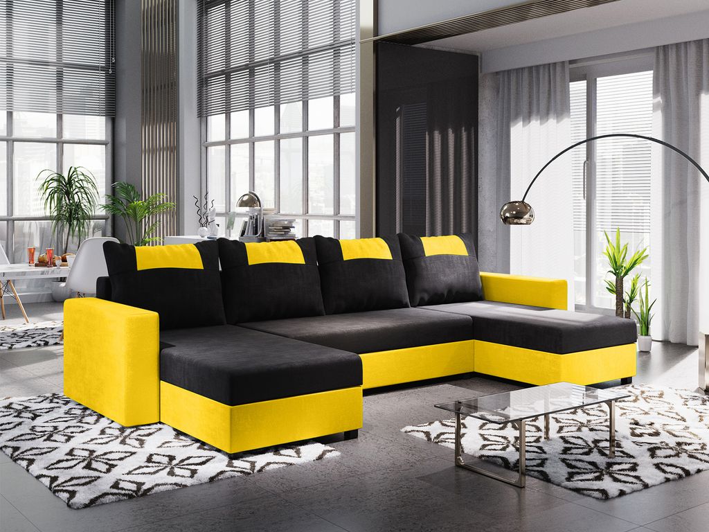 A modern living room with a large sectional sofa.