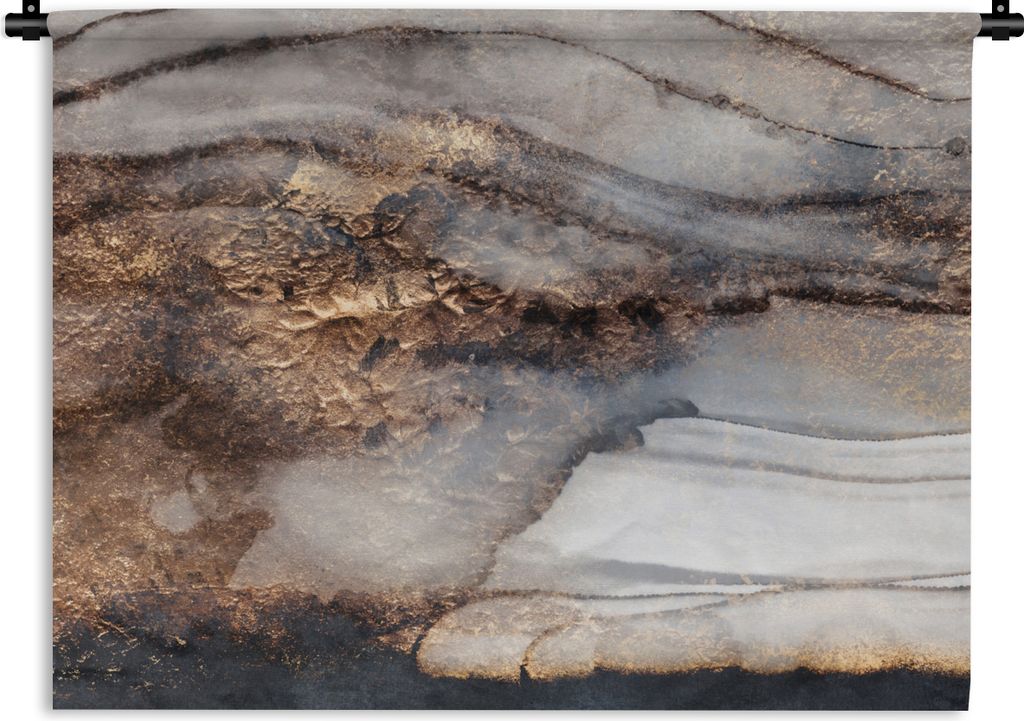 MuchoWow Wandteppich Wandbehang Sturm - Gold - Abstrakt 90x67.5 cm Tapisserie Dekoration Wandtuch - Fototeppich - Wand-Skulpturen