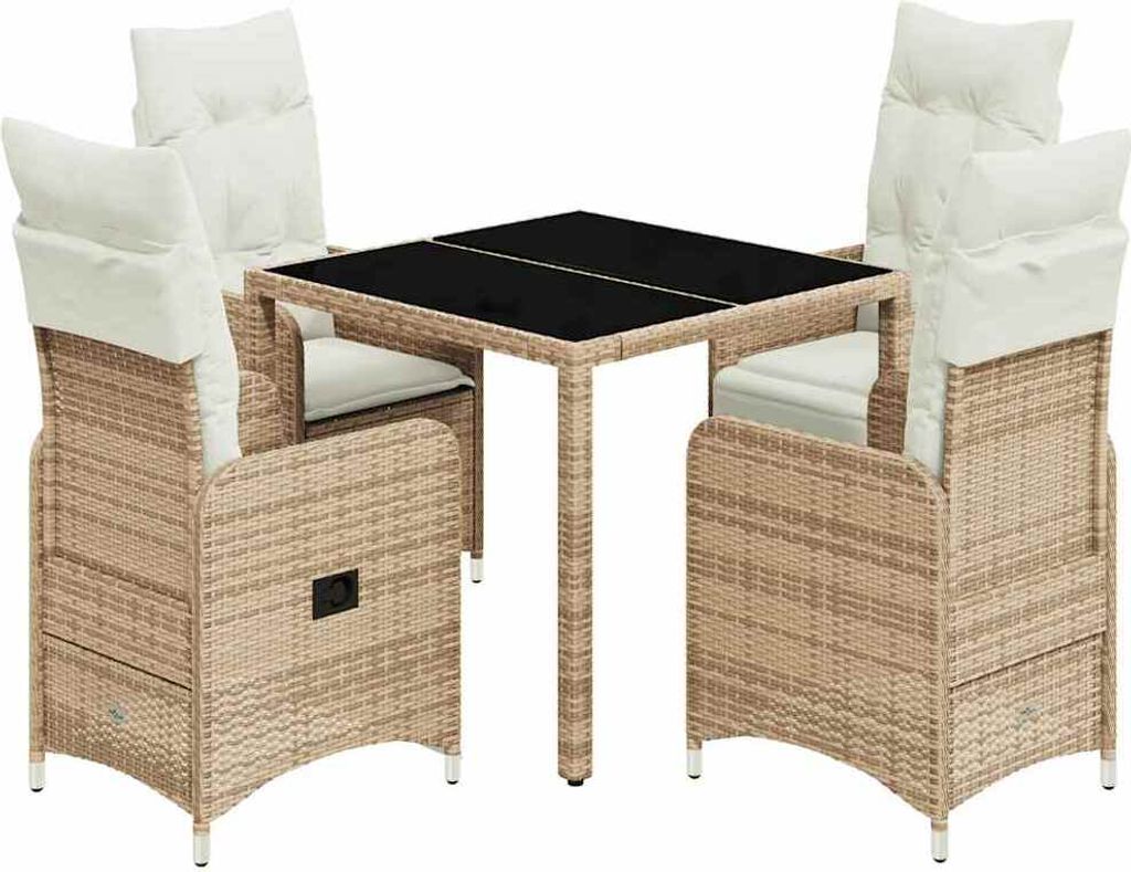 vidaXL 5-tlg. Garten-Bistro-Set mit Kissen Beige Poly Rattan