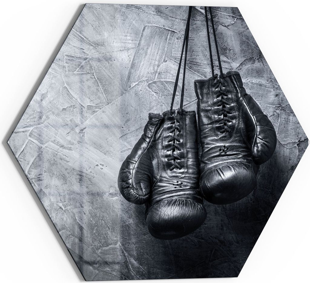 DEQORI Glasbild Echtglas 40x35 cm 'Antike Boxhandschuhe' Wandbild Bild modern Deko