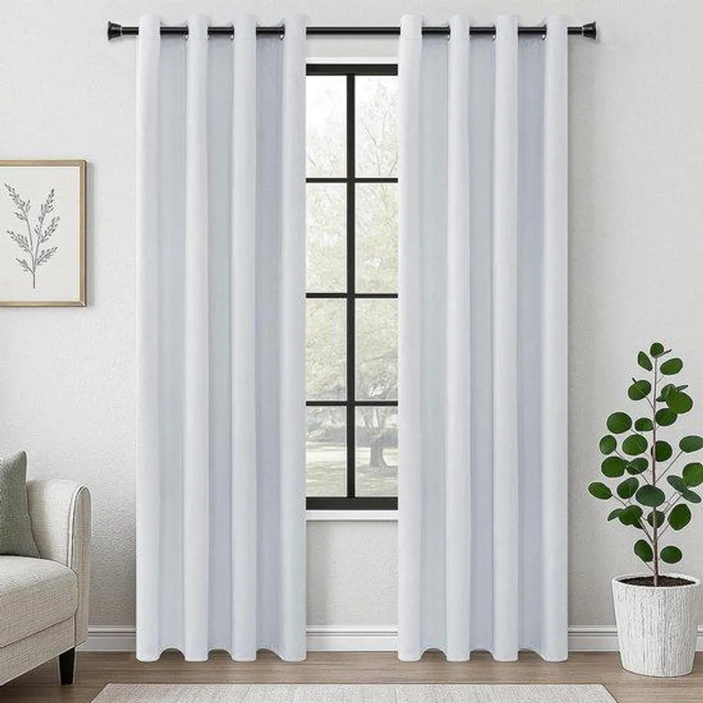 Rideau occultant thermique 140x225 gris blanc - Tissu épais de qualité