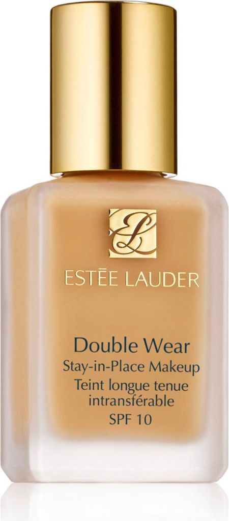 A close-up studio shot of a bottle of Estee Lauder Double Wear Stay-in-Place Makeup.