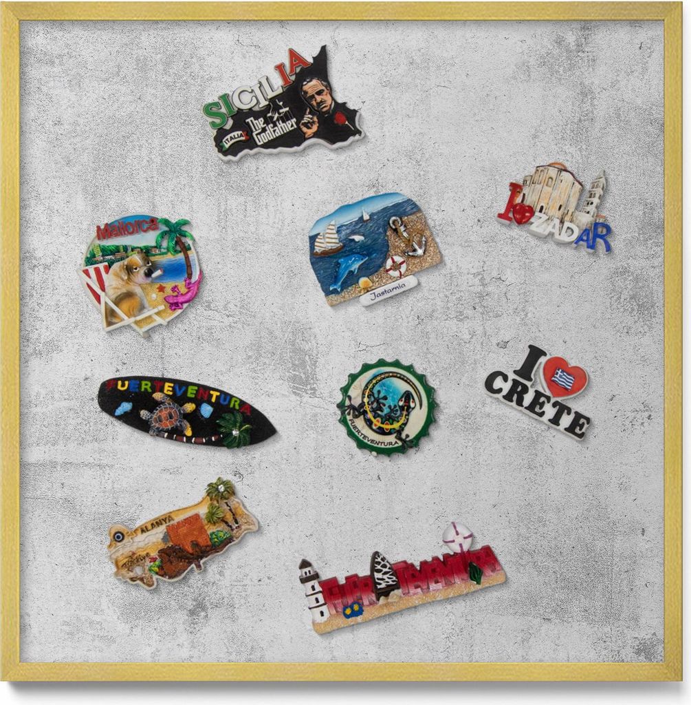 Magnettafel 50x50 cm – Goldener Rahmen – Abgenutzte Betonstruktur – Magnettafel, Magnetpinnwand, Magnetboard, Küche & Wohnzimmer