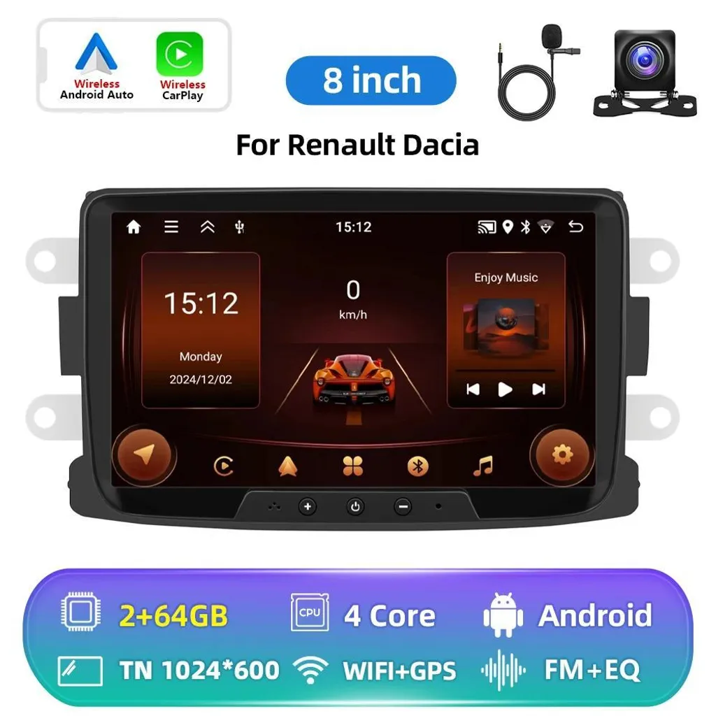 Autoradio Android pour Dacia Duster et Sandero - GPS CarPlay 64Go Gris