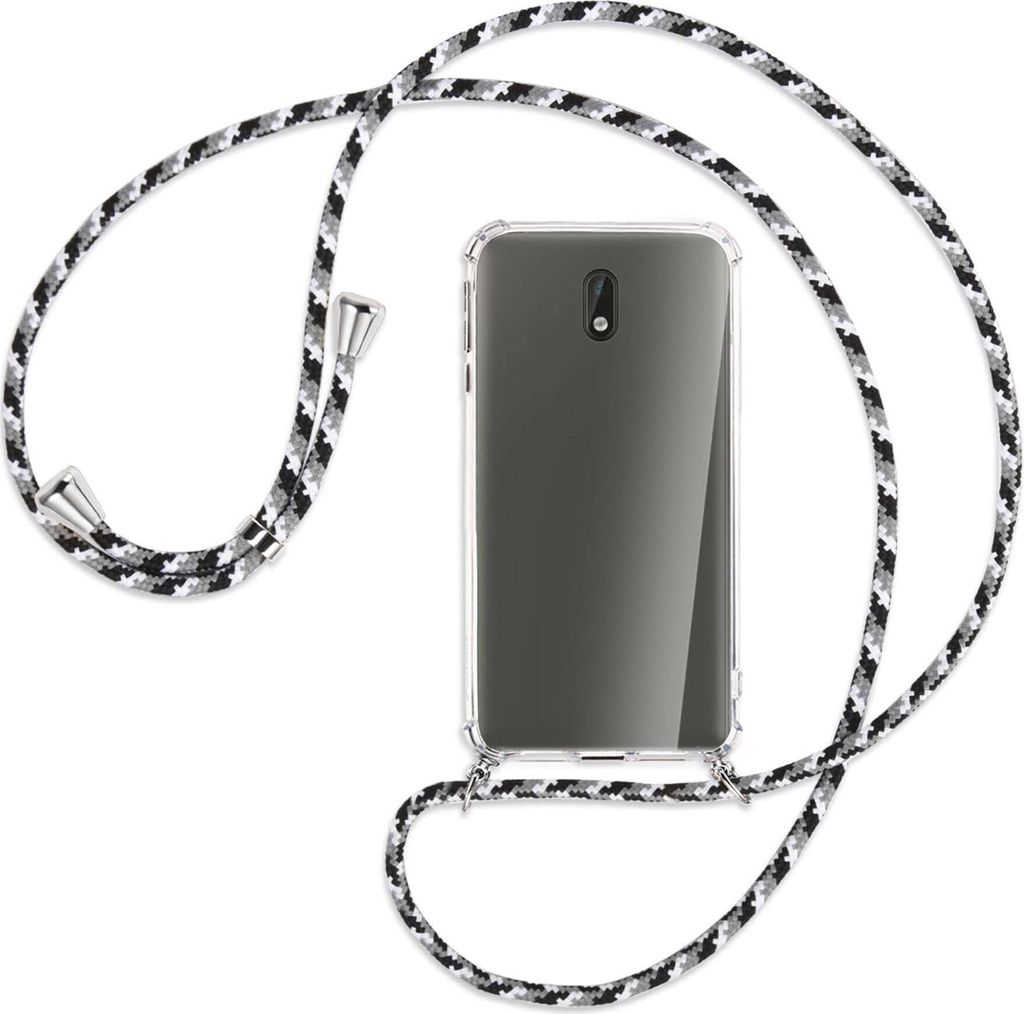 Handykette Backcover-Schutzhülle mit Band (Metall silberfarben) für Nokia 3 - schwarz/grau/weiß