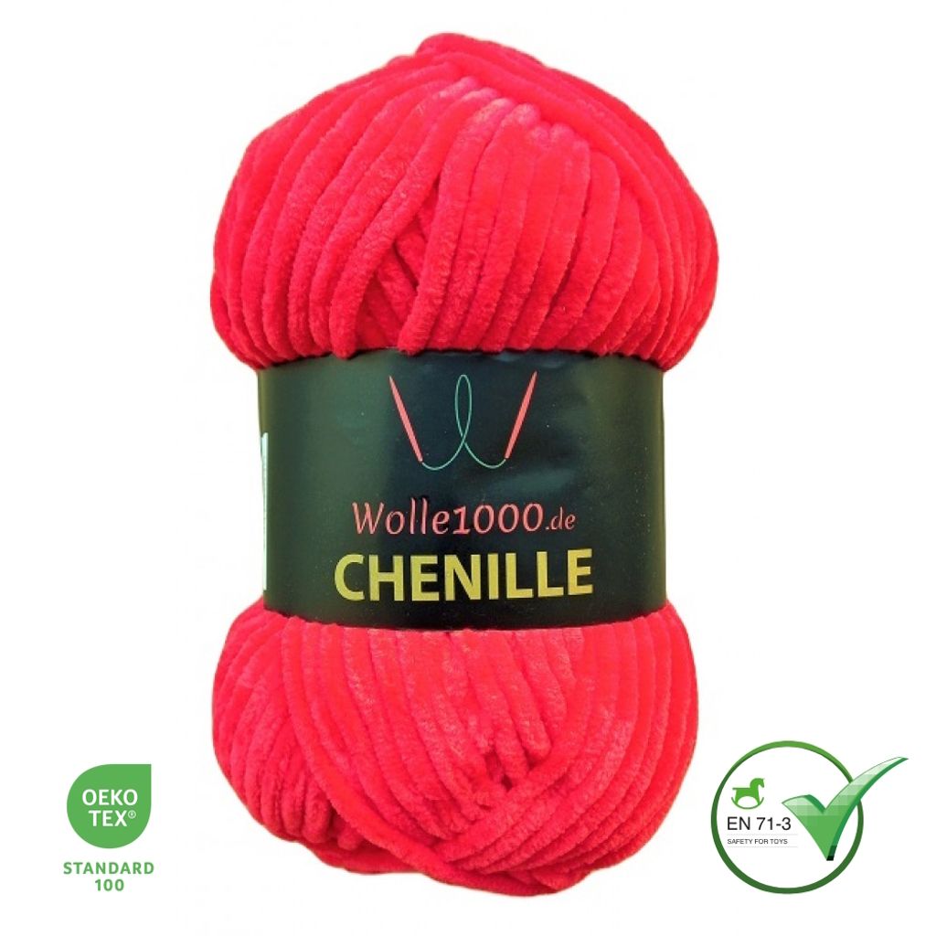 Wolle1000 Chenille - 08 ROT - 100g - weiches Chenille Garn Produktbild 