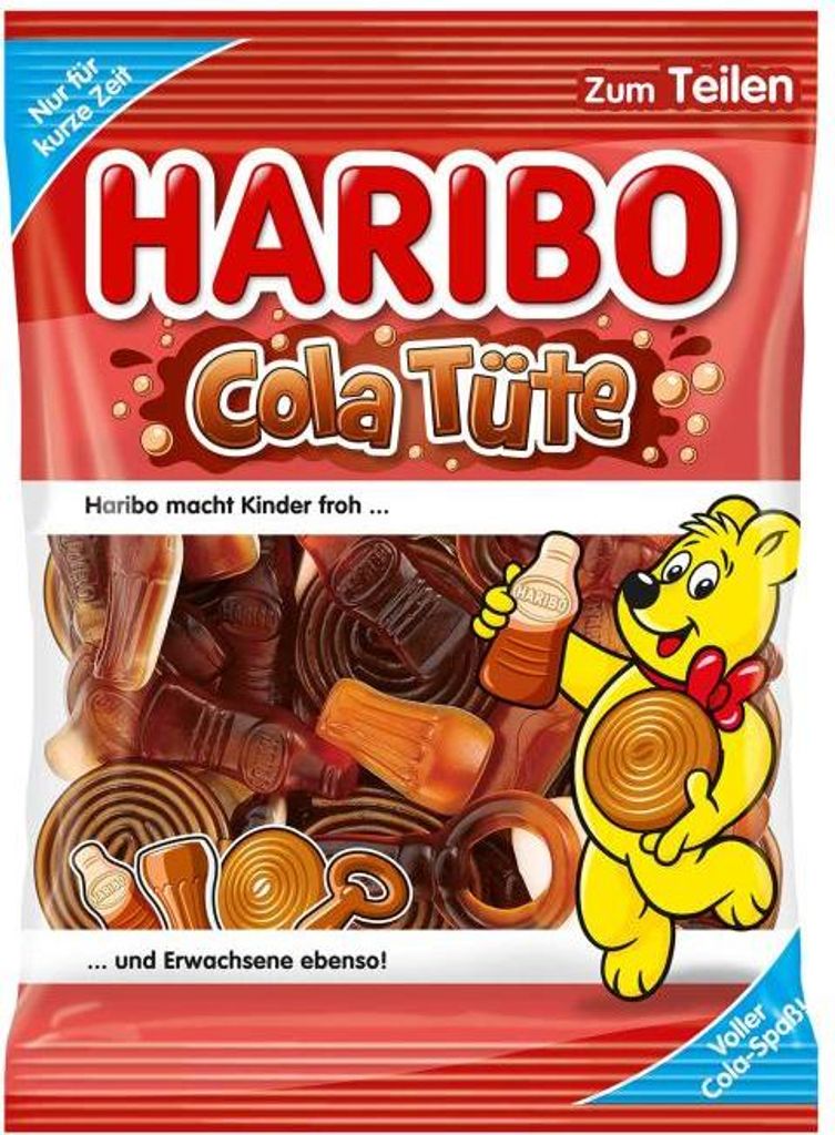 HARIBO Cola Tüte, Fruchtgummi, teilweise mit Schumzucker Produktbild 