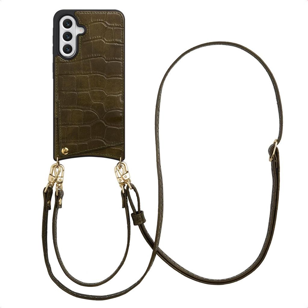 Selencia Nova Croco HandyHülle mit Kordel und Kartenhalter Samsung Galaxy A56 - Dark Olive