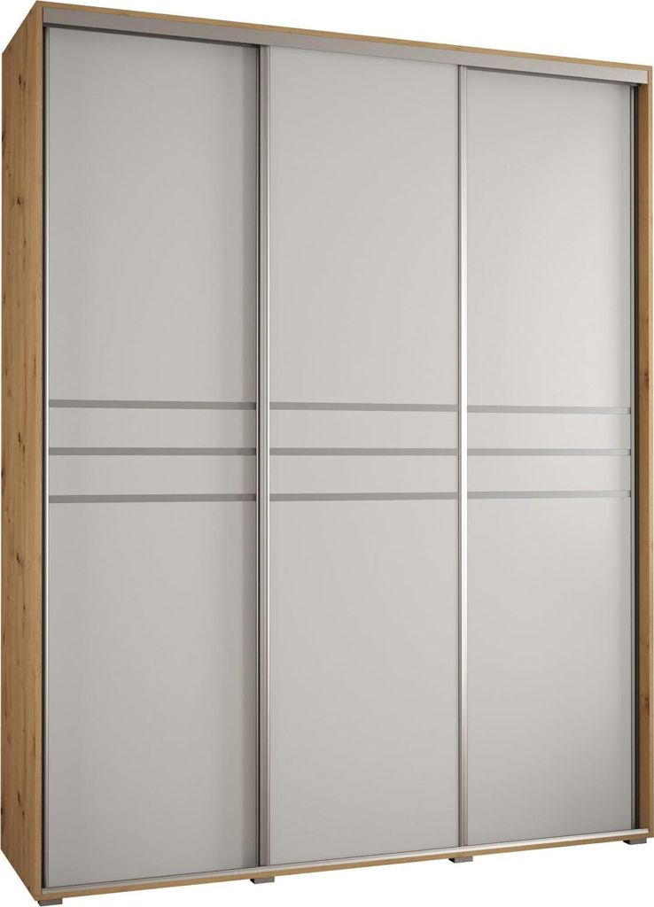 MEBLE KRYSPOL Cannes 10 Schrank mit 3 Schiebetüren - 205,2x200x45 cm - Artisan Weiß Silber