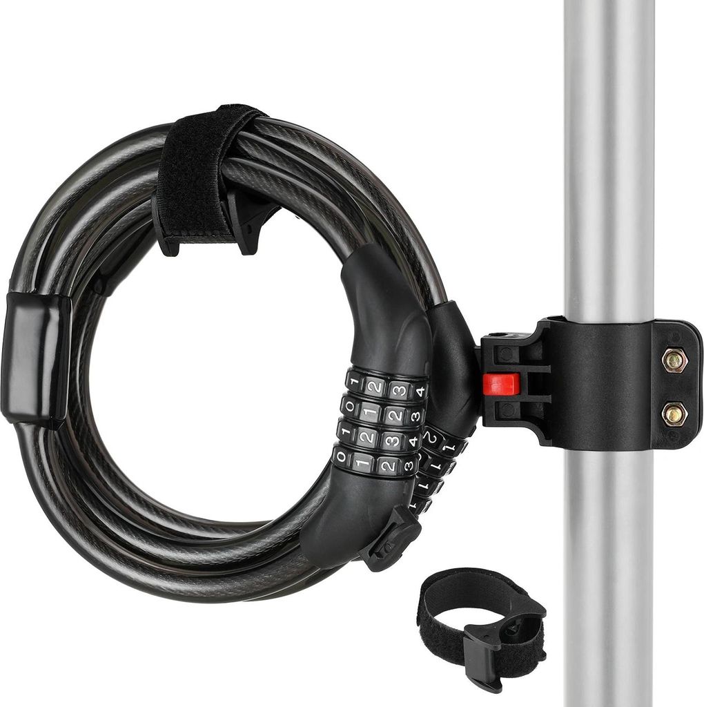 Fahrrad- & E-Scooter-Schloss - Kabel-Zahlenschloss - 4-stelliger Code - 12 mm Stahlkabel - 125 cm Länge - Legierter Stahl - Doppelte Verriegelung ...