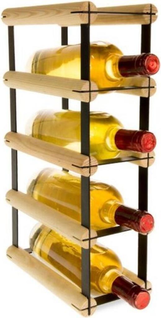 Modulares Weinregal VINOTECA MOD METAL | HxBxT 42,5x12,5x24,5cm | 1x4 Flaschen | Massives Kiefernholz | Natur