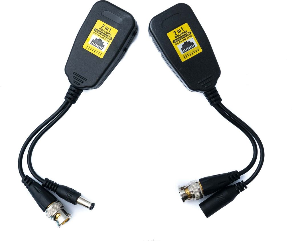 SYSTEM-S 2x CCTV Kabel 10 cm RJ45 Buchse zu BNC DC Video Strom Adapter in Schwarz