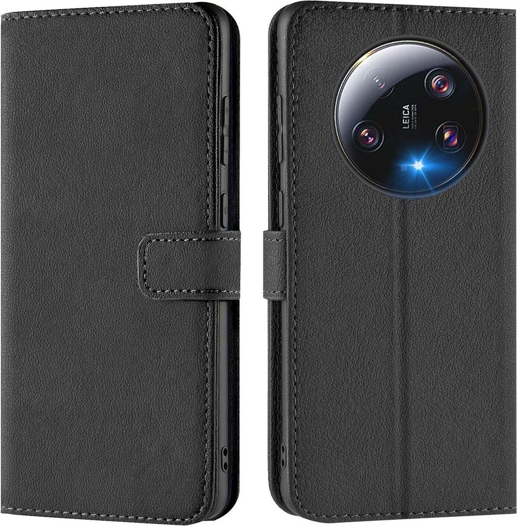 Conie Klapp Tasche für Xiaomi 13 Ultra Kartenfach Rundumschutz Hülle in Schwarz