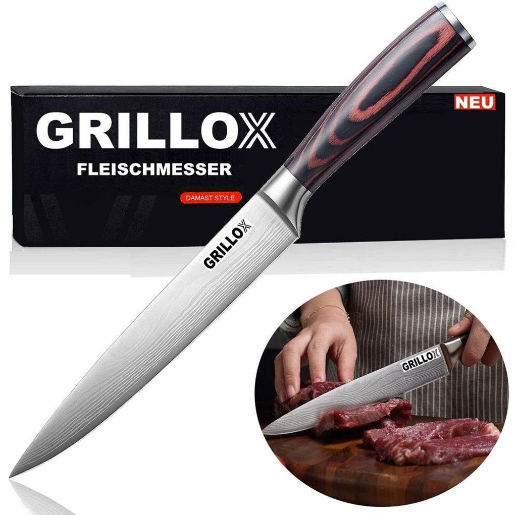 GRILLOX Fleischmesser Tranchiermesser Profi Chefmesser 20cm Küchenmesser Scharf