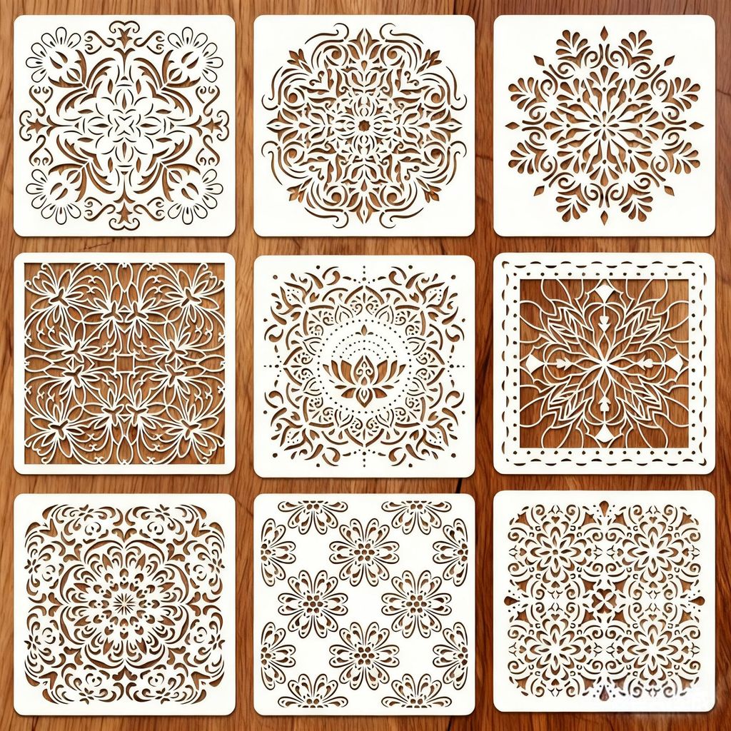 9 Stück Malvorlagen Wiederverwendbare Schablonen Bastelvorlagen Zeichenschablonen Für Malerei Für Heimdekoration Basteln Scrapbooking 30.5x30.5cm