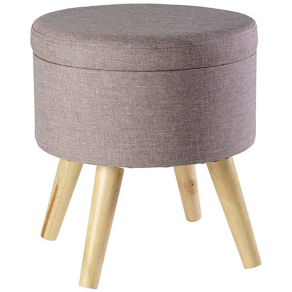 ECHTWERK Max Holzfüßen-Black Sitzhocker, Stoff, grau, 32 x 32 x 36 cm, EW-SH-0485