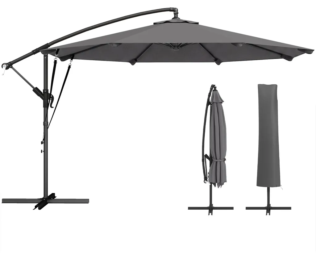 Parasol déporté gris 300 cm : dites adieu aux coups de soleil en été