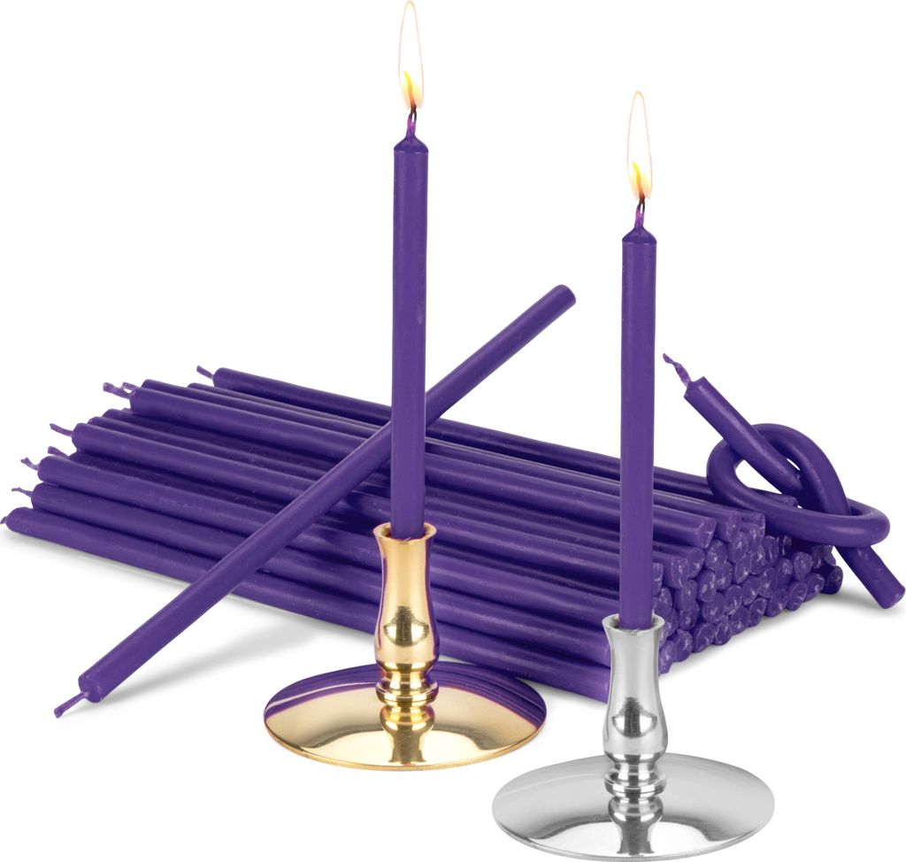 Set 2x Kerzenhalter mit Stabkerzen violett Tropffrei L 16cm Paraffinwachs 40031