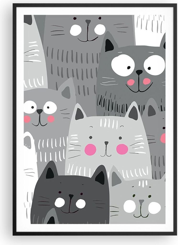 Gerahmtes Poster - Schwarzer Rahmen - Kittys Tiere Illustration - 70x100 cm - Wand Bild - Wanddeko - Wandbilder - Wandposter - Bilderrahmen - Bilde...
