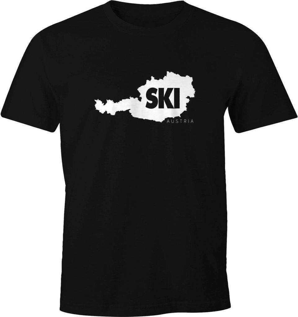 Herren T-Shirt Ski Austria Österreich Wintersportler Landkarte Ski-Fahrer Ski-Urlaub Fun-Shirt Moonworks schwarz XL