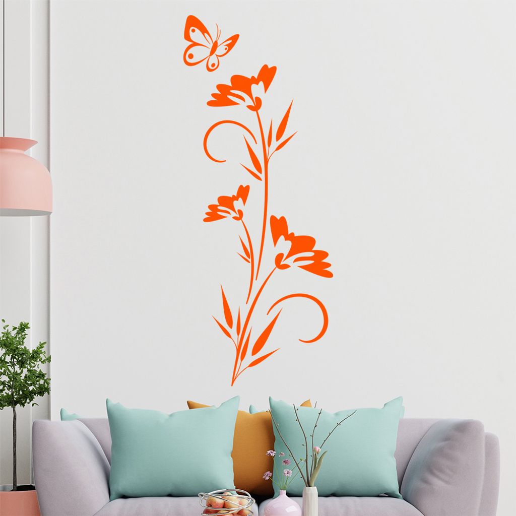 Schmetterling schwebt über Blüte Wandtattoo in 6 Größen - Wandaufkleber Wall Sticker - Dekoration, Küche, Wohnzimmer, Schlafzimmer, Badezimmer