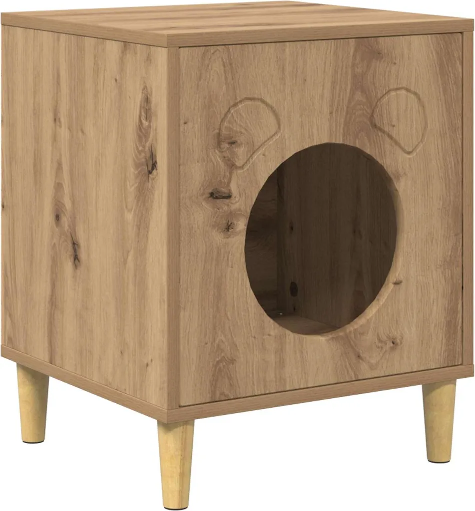 vidaXL Casetta per gatti artigianale in rovere 42,5 x 40 x 53 cm Materiale a base di legno