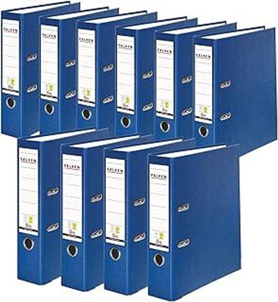 Original Falken 10er Pack PP-Color Kunststoff-Ordner. Germany. 8 cm breit DIN A4 blau Vegan Ringordner Aktenordner Briefordner Büroordner Plastik...