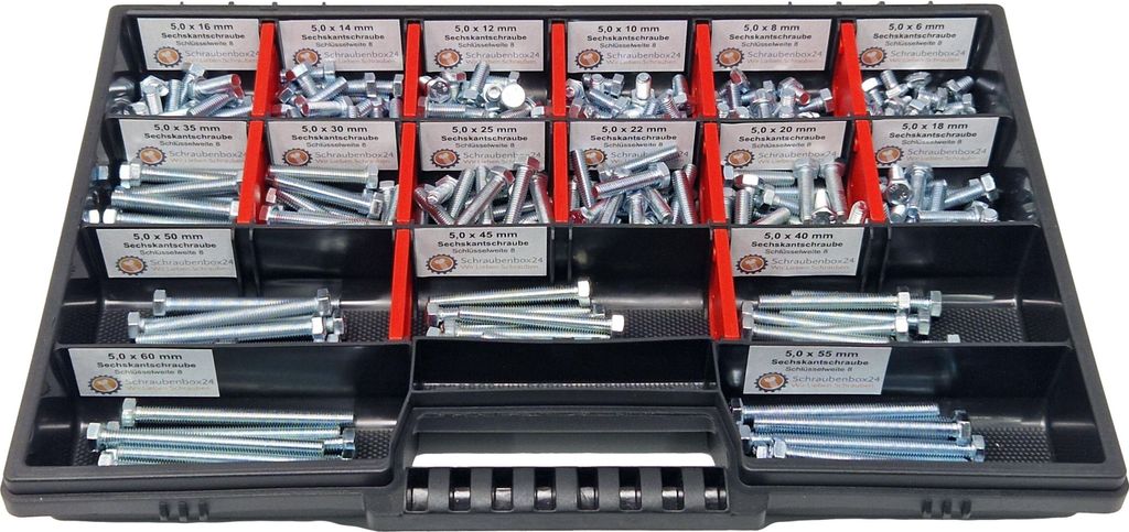 Sechskantschrauben Sortiment M5 // 6mm-60mm 300 tlg Schraubenbox DIN 933/ISO4017 Vollgewindeschrauben Maschinenschrauben Gewindeschrauben Sechskant...