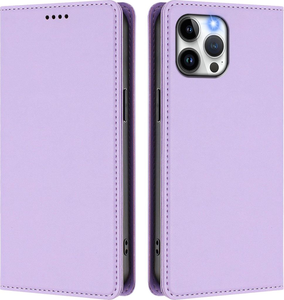 Handyhülle für iPhone 12 Pro Max, Kunstleder Klapphülle Stoßfeste Magnetische Hülle mit Ständer Violett