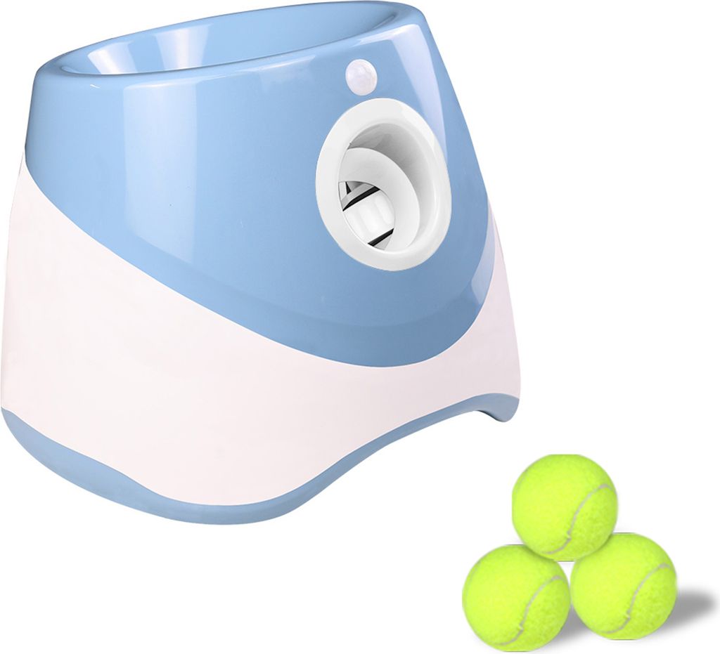 Automatischer Ballwerfer fuer Hunde mit 3 Baellen, interaktiver Tennisballwerfer fuer Hunde, Ballwurfmaschine fuer Haustiere zum Spielen drinnen un...