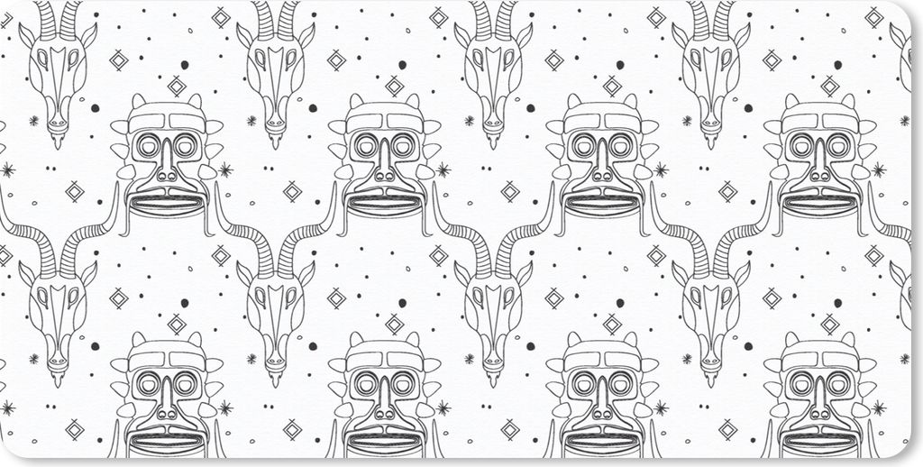 MuchoWow Mauspad Mousepad Maske - Linie - Muster - Tribal 60x30 cm - Mousepads - Maus Mat - Pad - Mausunterlage - Nachhaltig