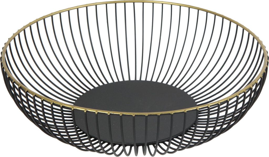 TrendLine Deko Metall Korb rund Ø 28 x 7,5 cm schwarz gold Produktbild 