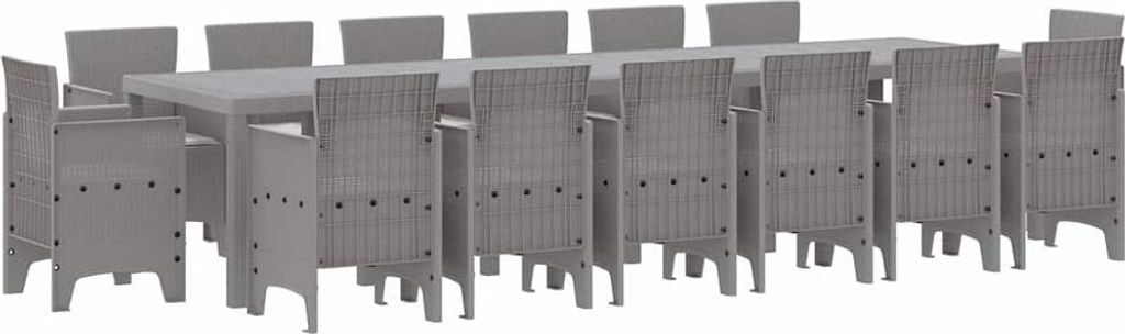 vidaXL Garten Essgruppe 15 pcs Hellgrau Polt Rattan