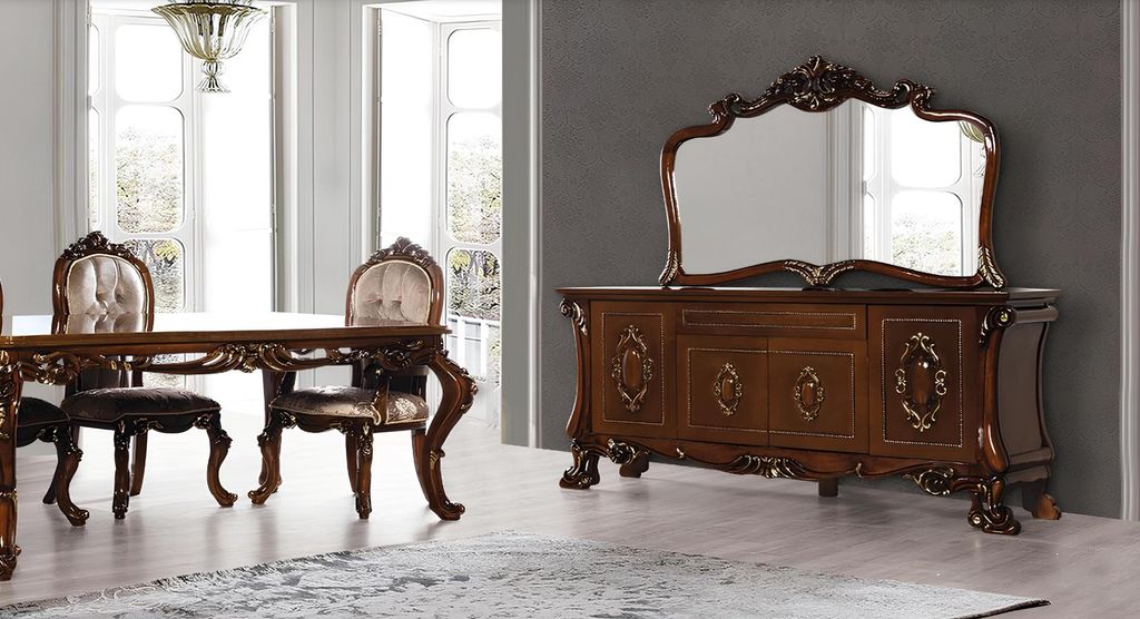 Holz-Kommode mit Spiegel in naturfarben, eleganter Stil