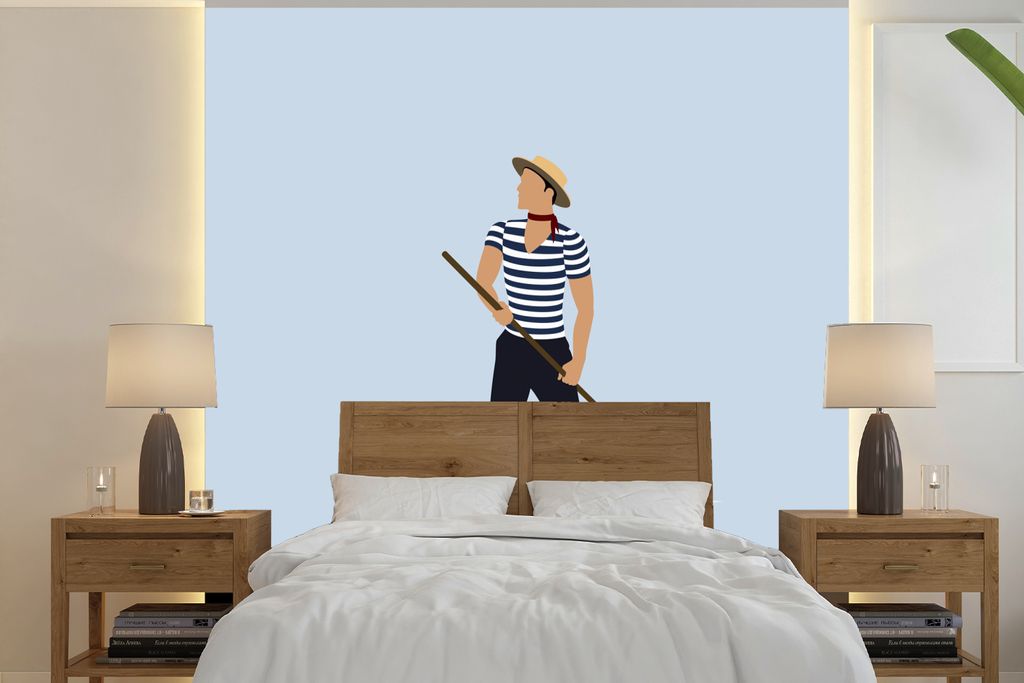 MuchoWow Fototapete für Wohnzimmer oder Schlafzimmer Wandtapete Vinyl Motivtapete Mann - Kleidung - Italien - Zeichnungen - 240x240 cm - Schlafz...