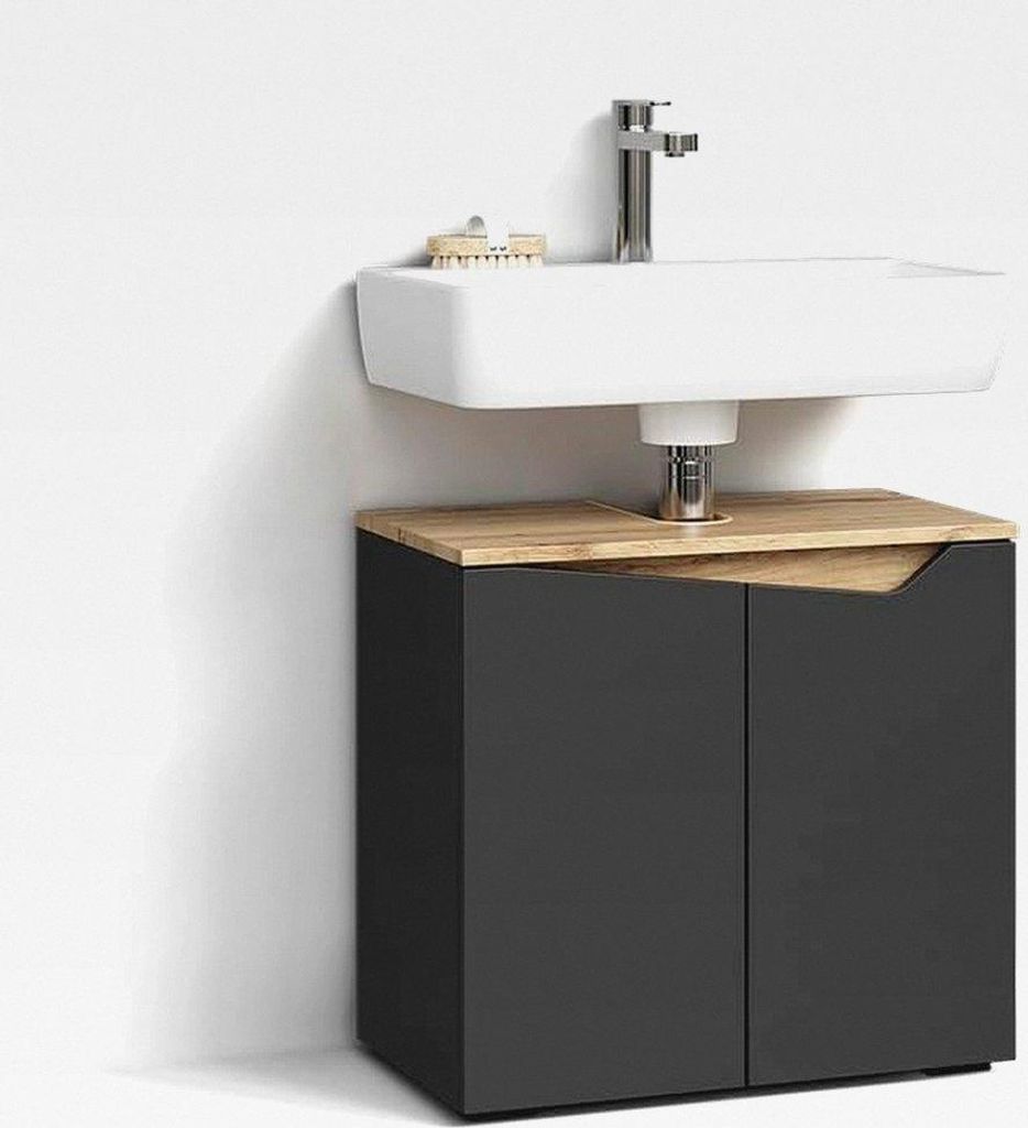 Waschbeckenunterschrank Timavo, Anthrazit, 60 x 57.5 cm mit 2 Türen