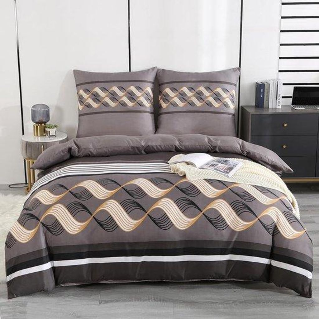Bettwäsche-Set, 155 x 220 cm, 2-teilig, Mikrofaser-Bettwäsche, 2 Kissenbezüge, Streifen-Design, moderne Bettwäsche-Set, Reißverschluss