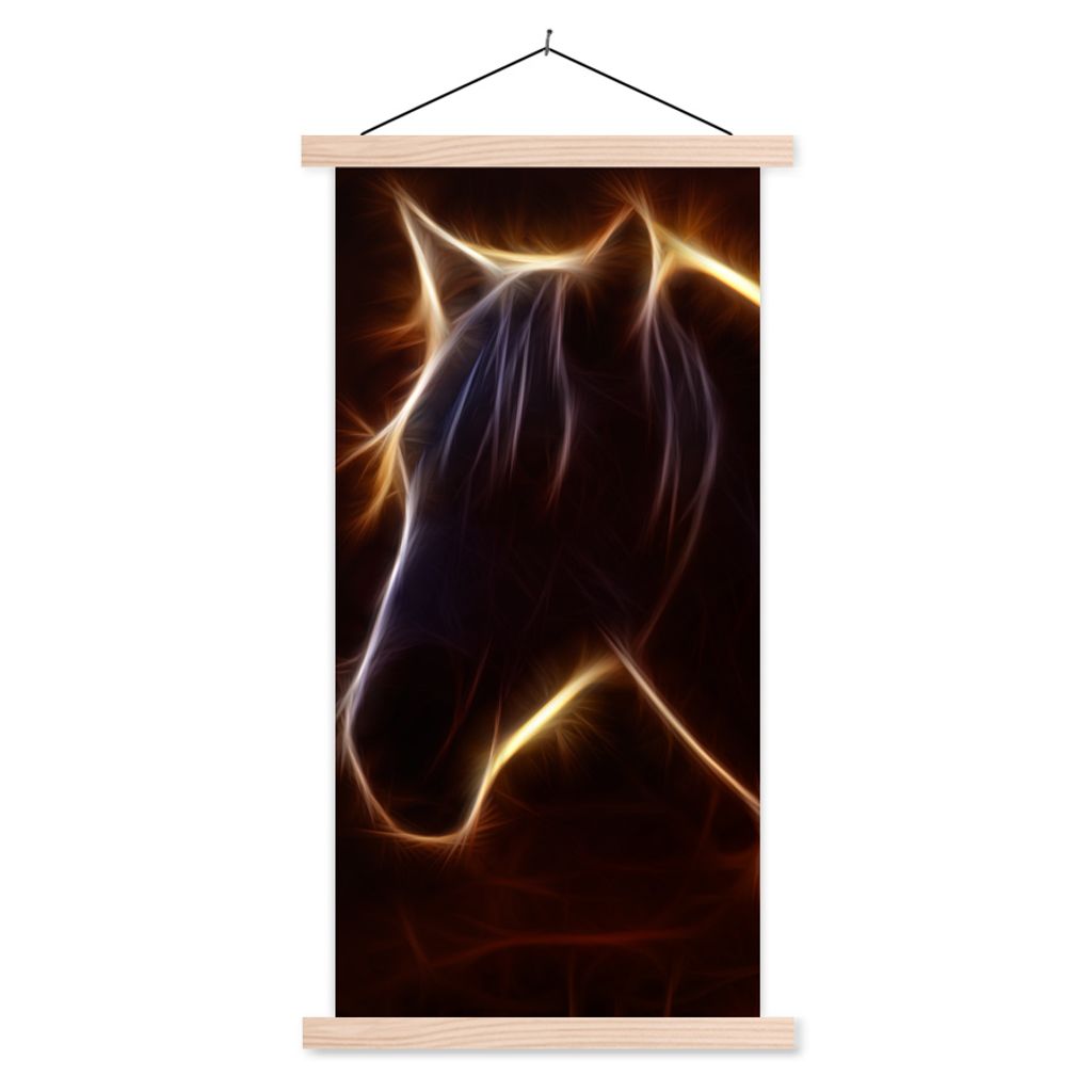 MuchoWow Textilposter Pferd - Kontur - Leicht 40x80 cm mit holzfarbenen Rahmen - Wohnzimmer