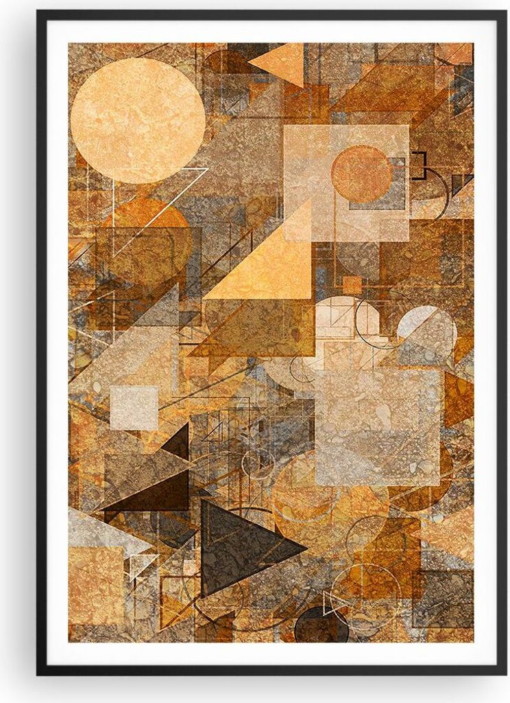 Gerahmtes Poster - Schwarzer Rahmen - Abstraktion Figuren Geometrisch - 70x100 cm - Wand Bild - Wanddeko - Wandbilder - Kunstposter - Wandposter - ...