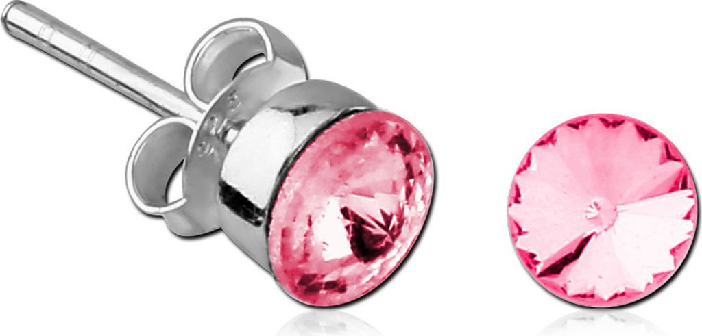 viva-adorno 1 Paar Damen Ohrringe Mädchen Ohrstecker 925 Silber Kristall rund pink Z533.D3