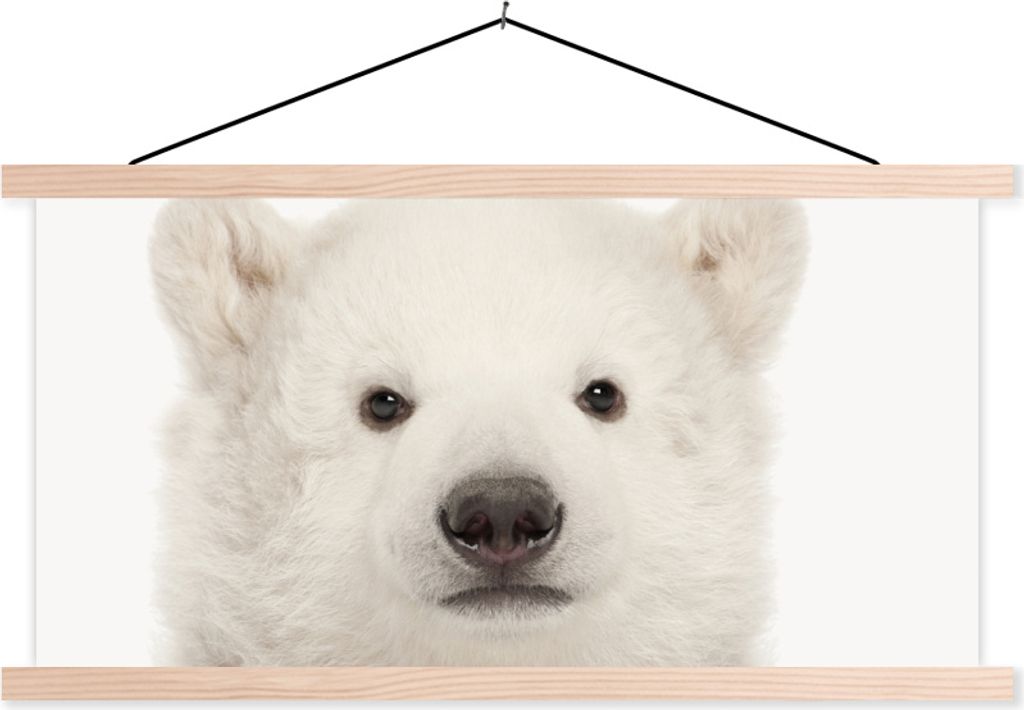 MuchoWow Textilposter Eisbär - Tiere - Weiß - Kinder - Jungen - Mädchen 120x60 cm mit holzfarbenen Rahmen - Klemmleiste