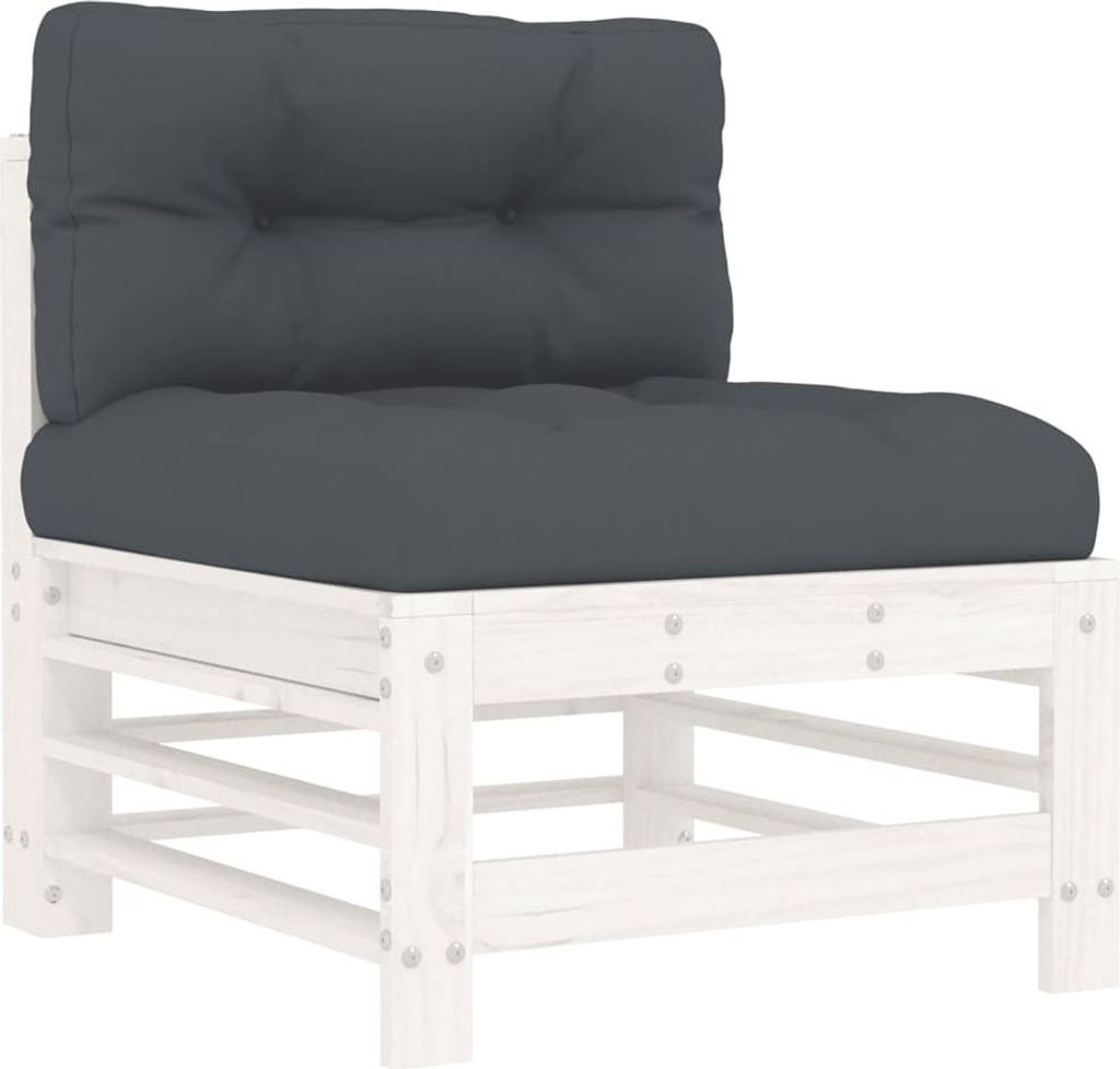 vidaXL Mittelsofa mit Kissen Weiß Massivholz Kiefer