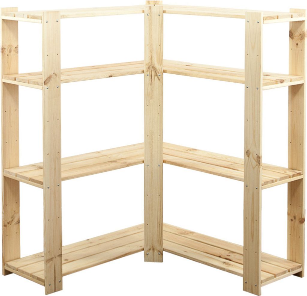 Eckregal WOODLAND | HxBxT 115x85x30cm | Fachlast 120kg | 4 Fachboden | Kiefernholz | Natur