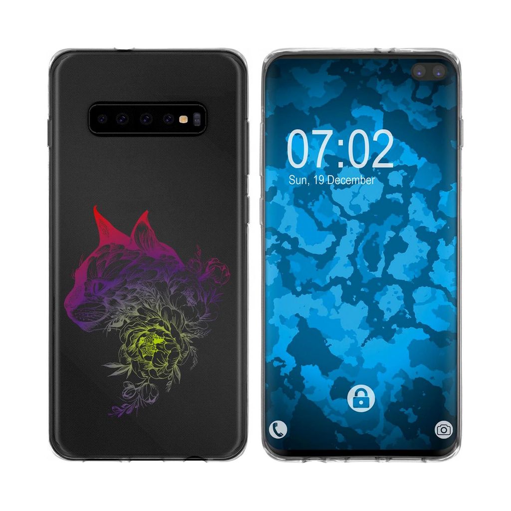 PhoneNatic Case kompatibel mit Samsung Galaxy S10 Plus Silikon-Hülle Floral Katze M2-5