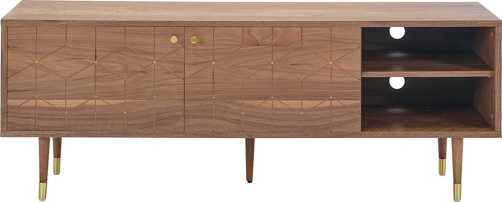 RTV 2-türiger Schrank mit 2 Nischen und Walnussfurnier - Natur und Gold - PARIOMA