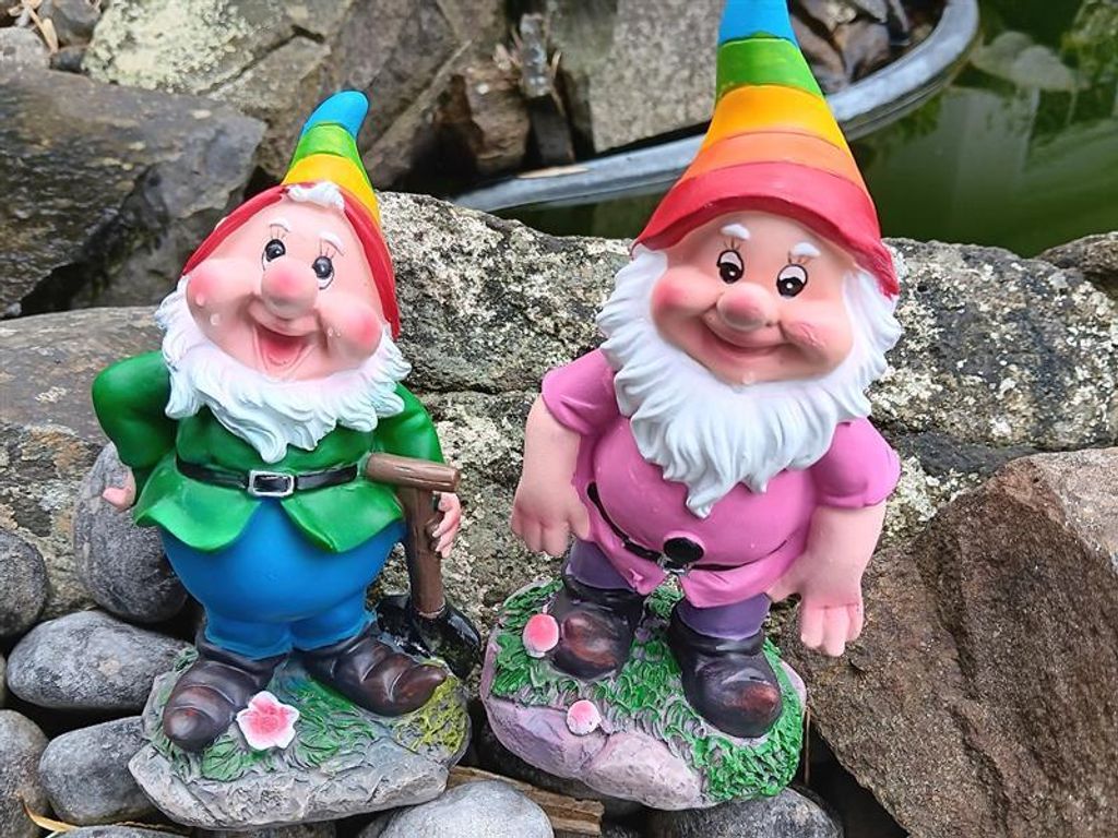 2 Gartenzwerge Gnome 18 cm Regenbogen Produktbild 