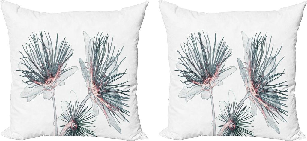 ABAKUHAUS Blumen Kissenbezug Set (2Stück), Xtray Effekt Illustrated Passionsblume Blumenkunstdruck, 50 x 50 cm, Blassblau Grau Dunkelblau